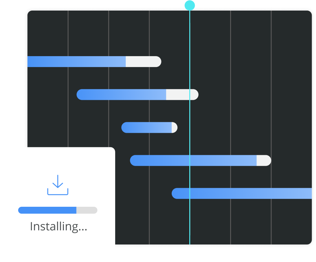 Several installation progress bars at different progressions