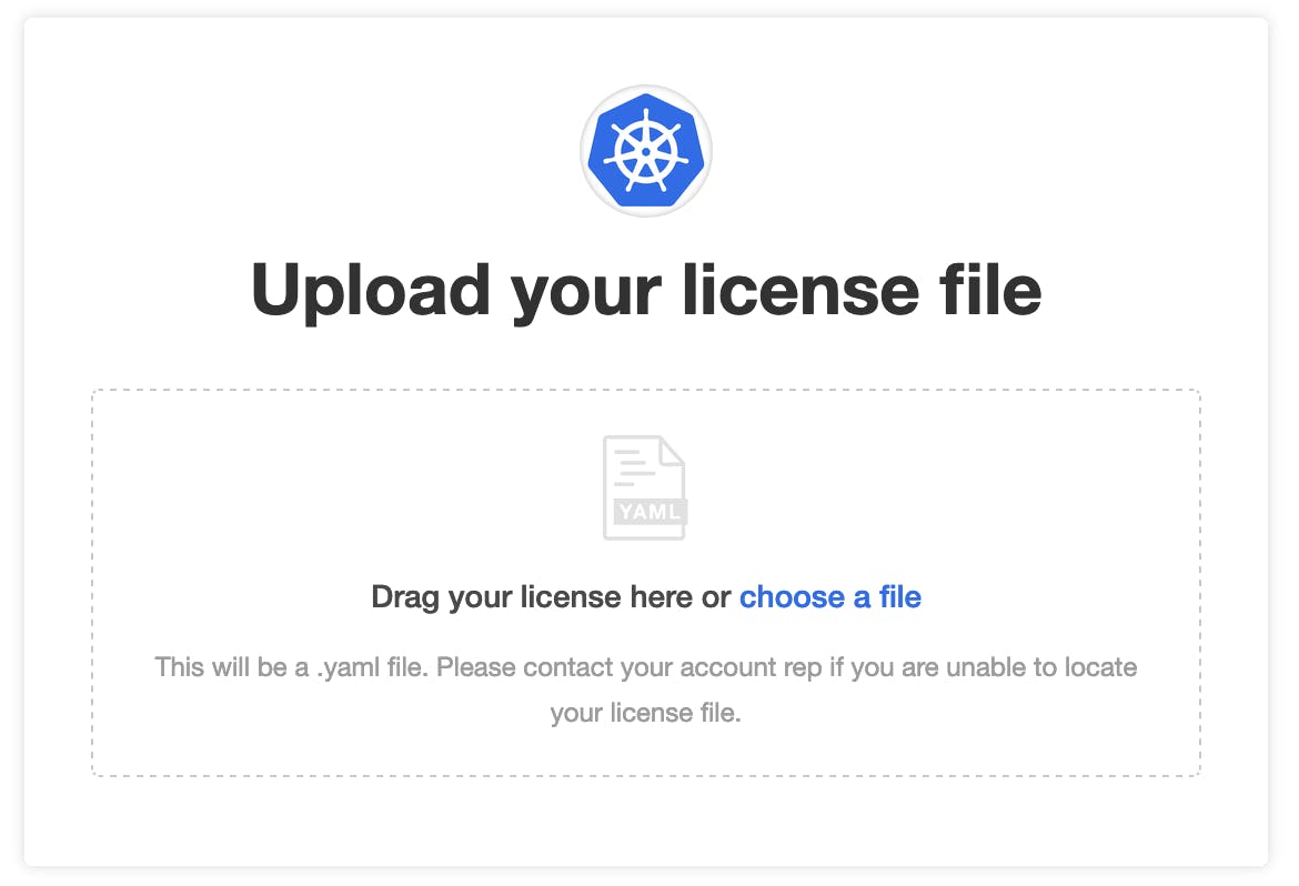 Upload your license file screen