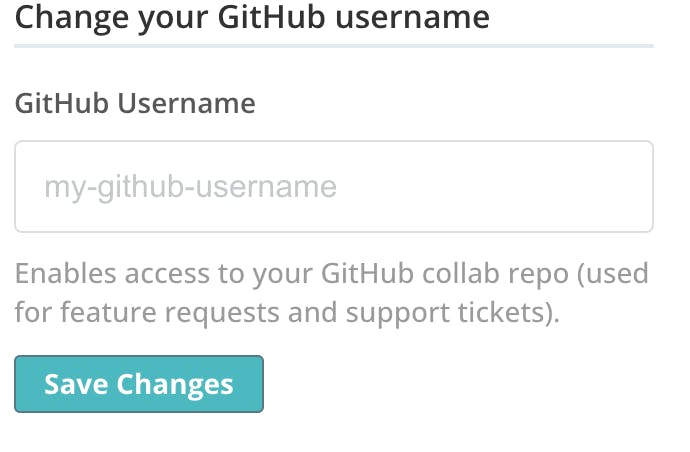 Screen capture of Account Settings GitHub Username Section