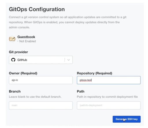 GitOps configuration screen for replicated