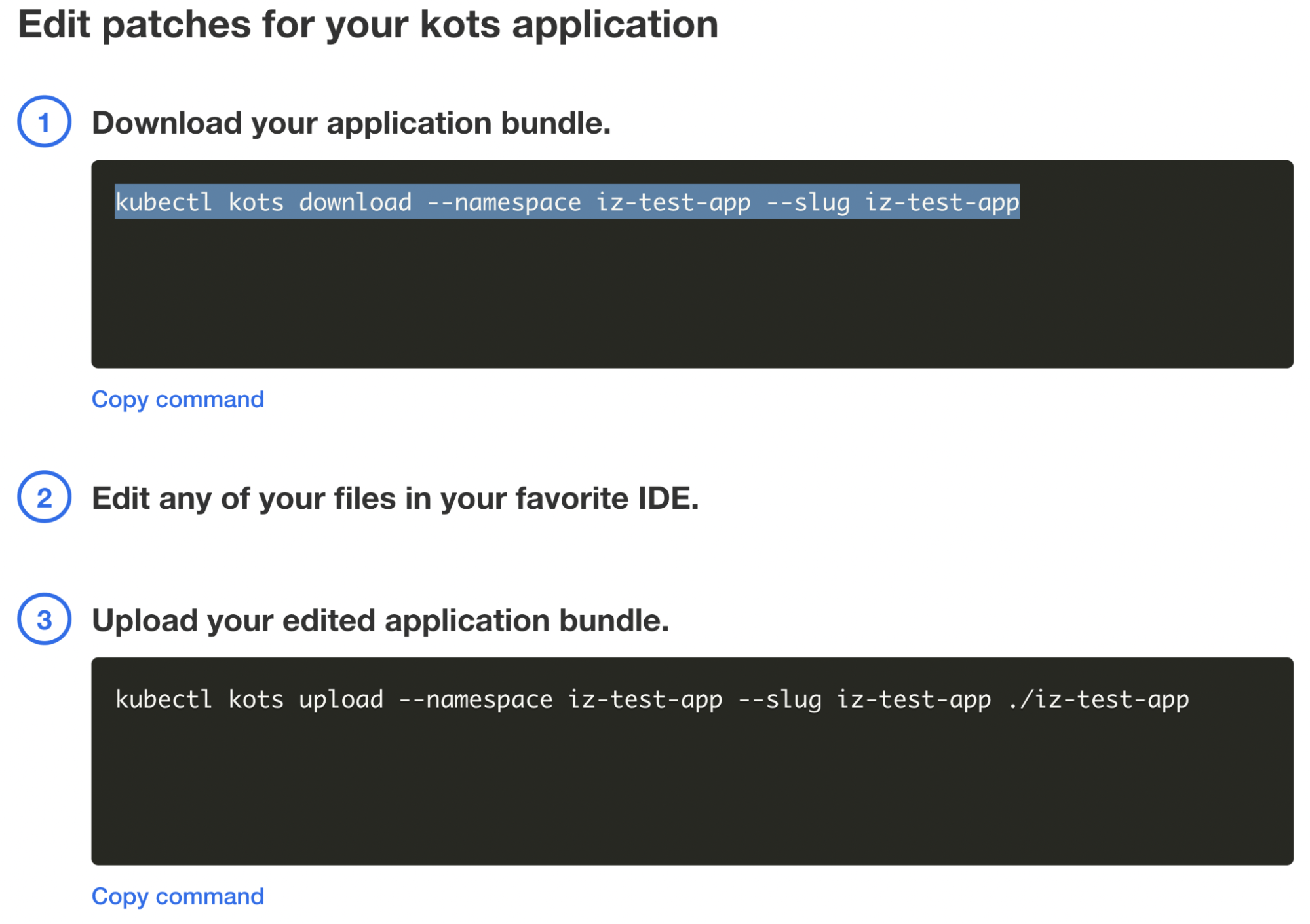 Web browser showing the kots application file download dialog