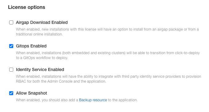 Enabling snapshots with license options