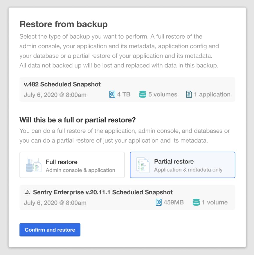 Restore from backup full and partial