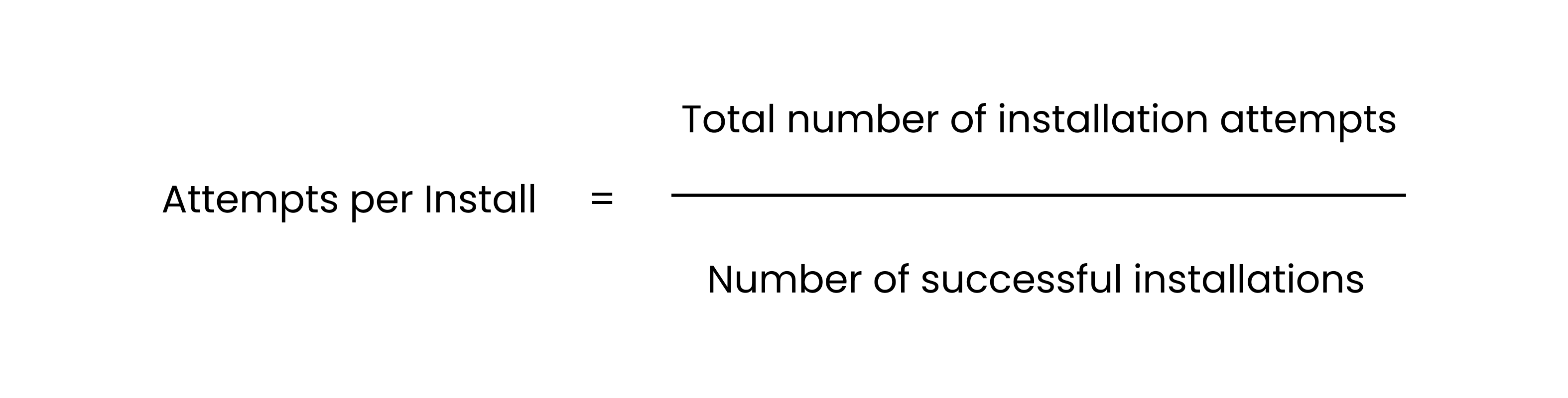 Equation for: Attempts per install = total number of installation attempts / Number of successful installations