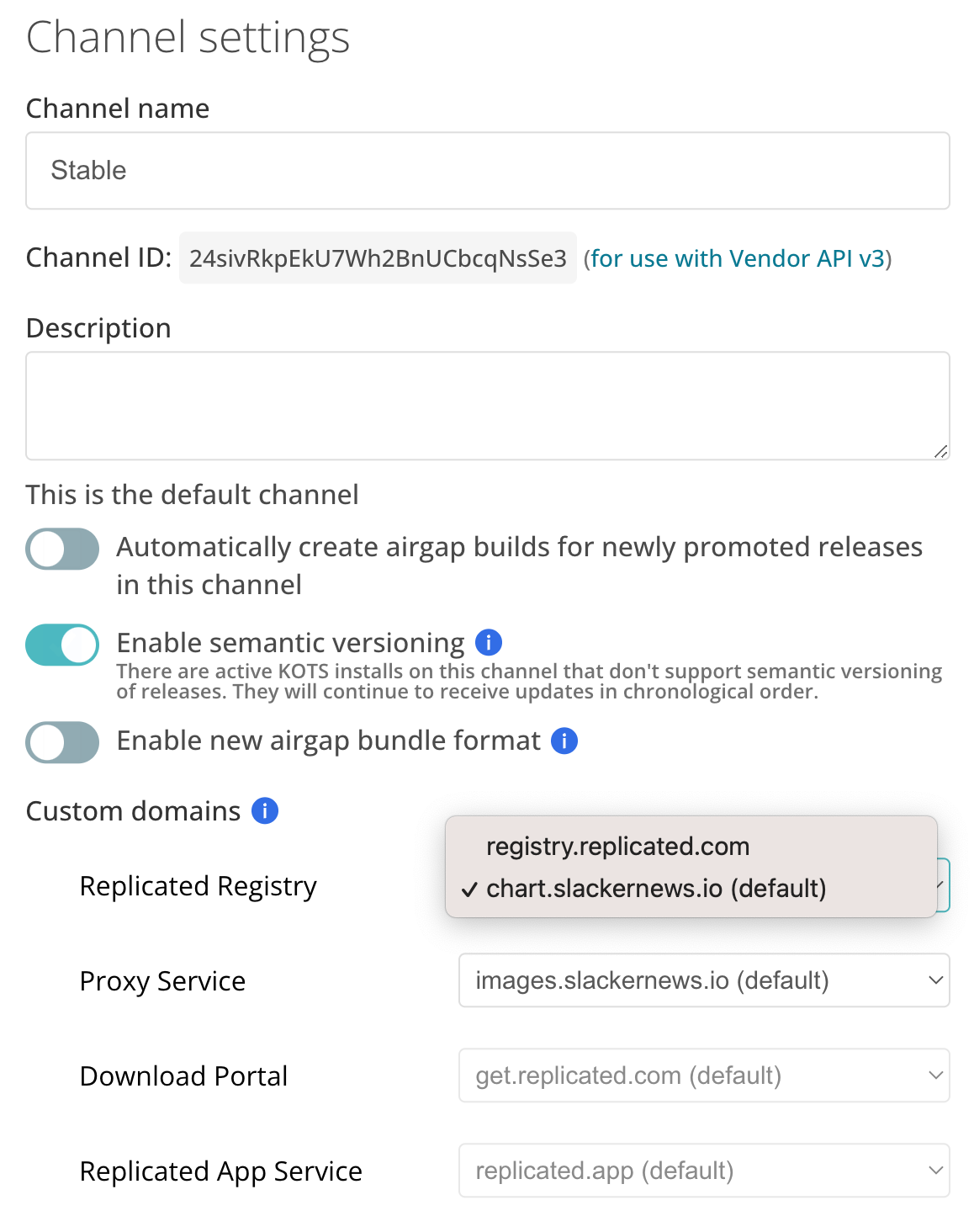 Selecting a custom domain on a channel