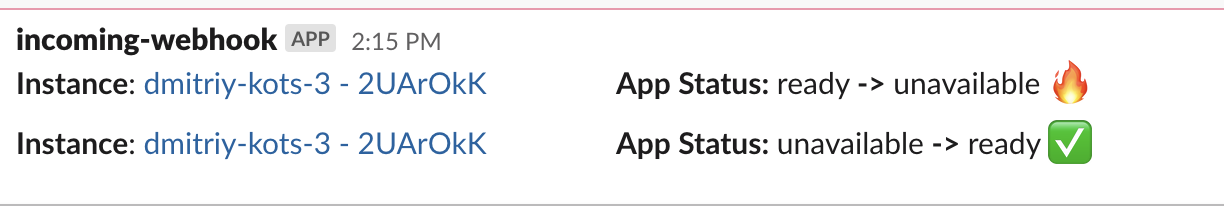 An example of emojis showing app status