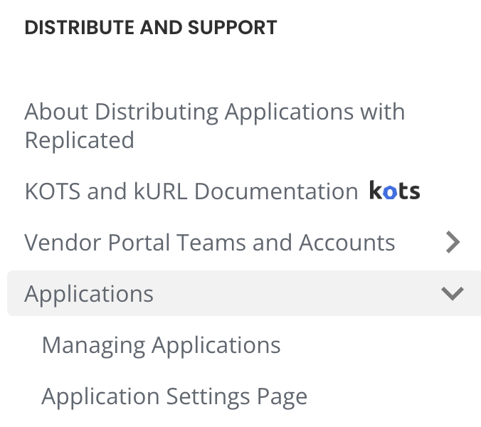 A directory showing new docs sections for managing applications